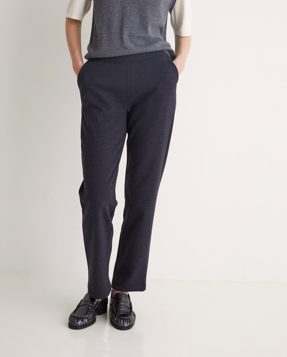 Pantalones regular fit Jacquard cuadros azul marino - Pantalones rectos Jacquard 1