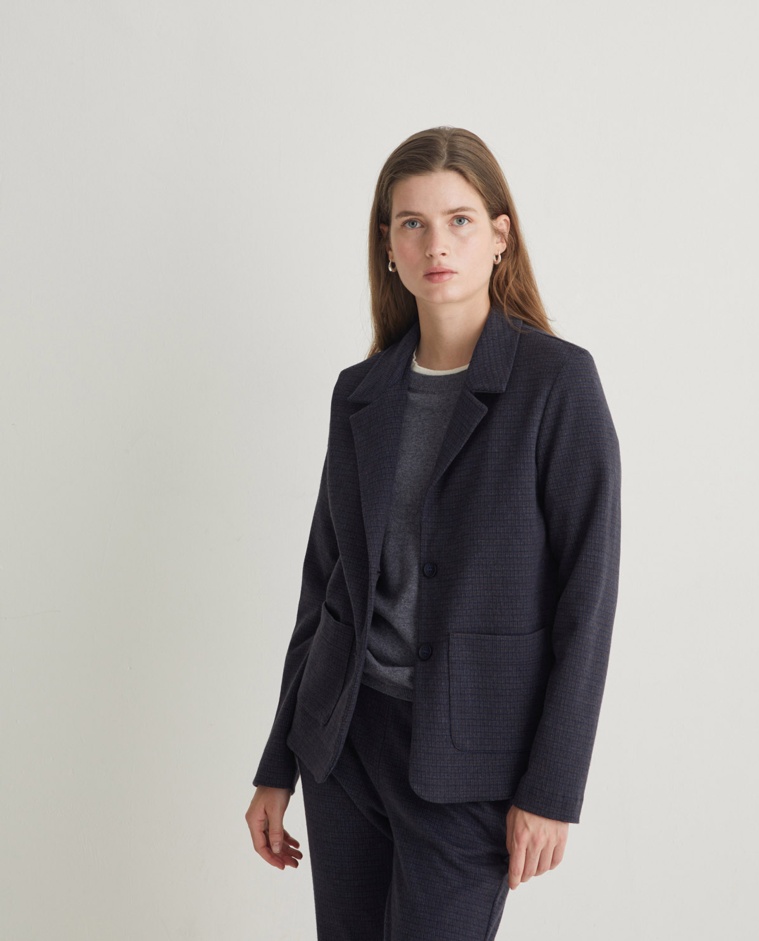Blazer punto Jacquard cuadros azul marino - Blazer Jacquard de punto