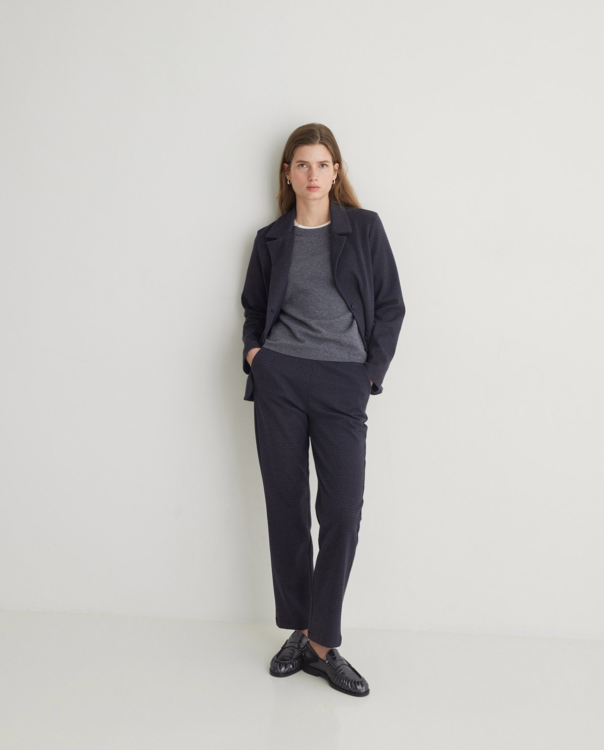 Pantalones regular fit Jacquard cuadros azul marino - Pantalones rectos Jacquard 6