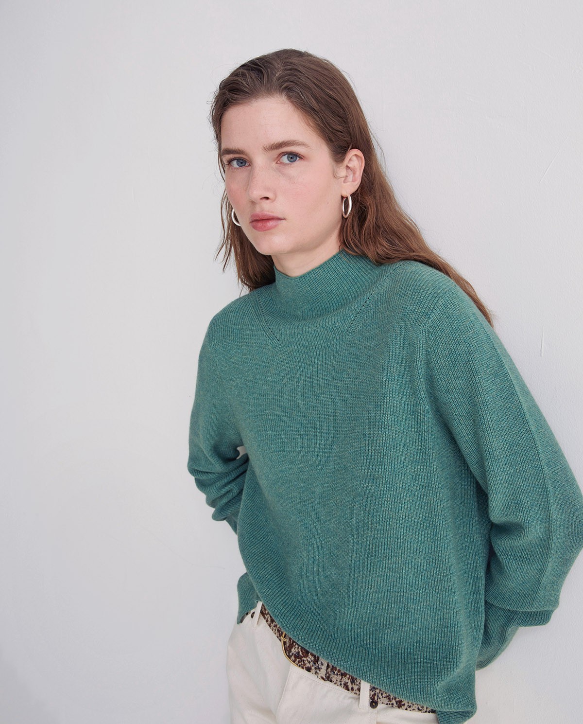 Green fisherman’s-rib wool-blend sweater woman Yerse - Front view 2