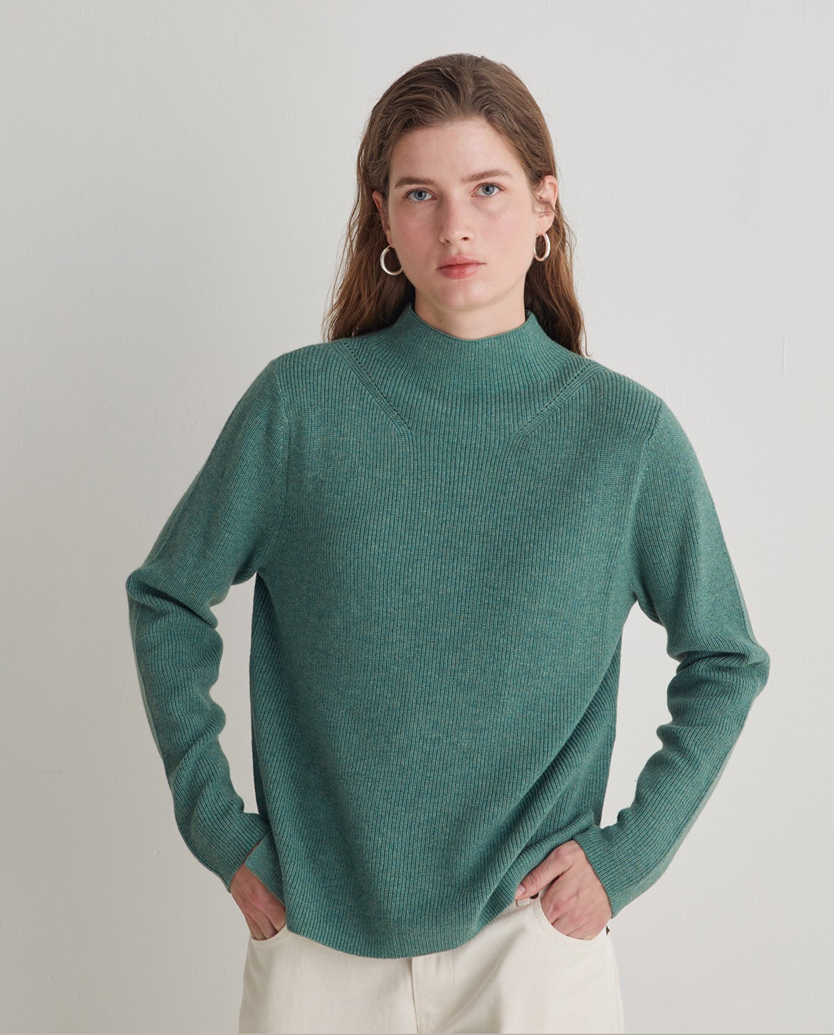 Green fisherman’s-rib wool-blend sweater woman Yerse - Front view