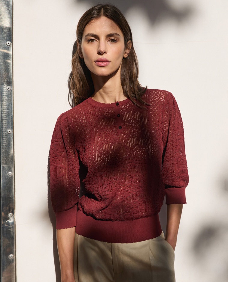 Pointelette sweater with puffed French sleeves|Yerse