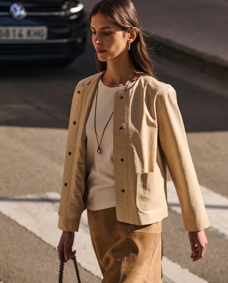 Jaqueta de pell de napa butxaques plastró|Yerse