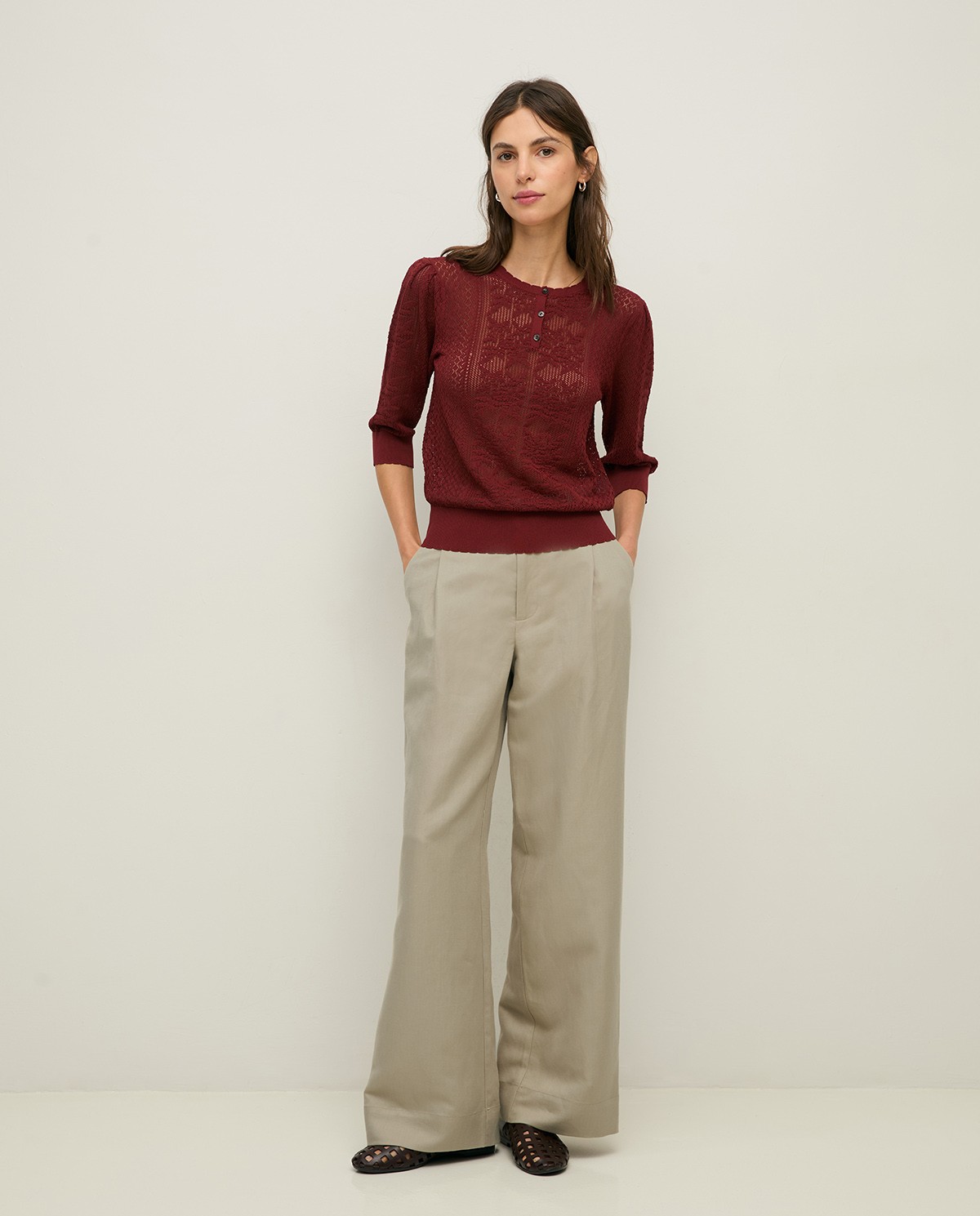 Wide-leg linen-blend tailored trousers|Yerse 2