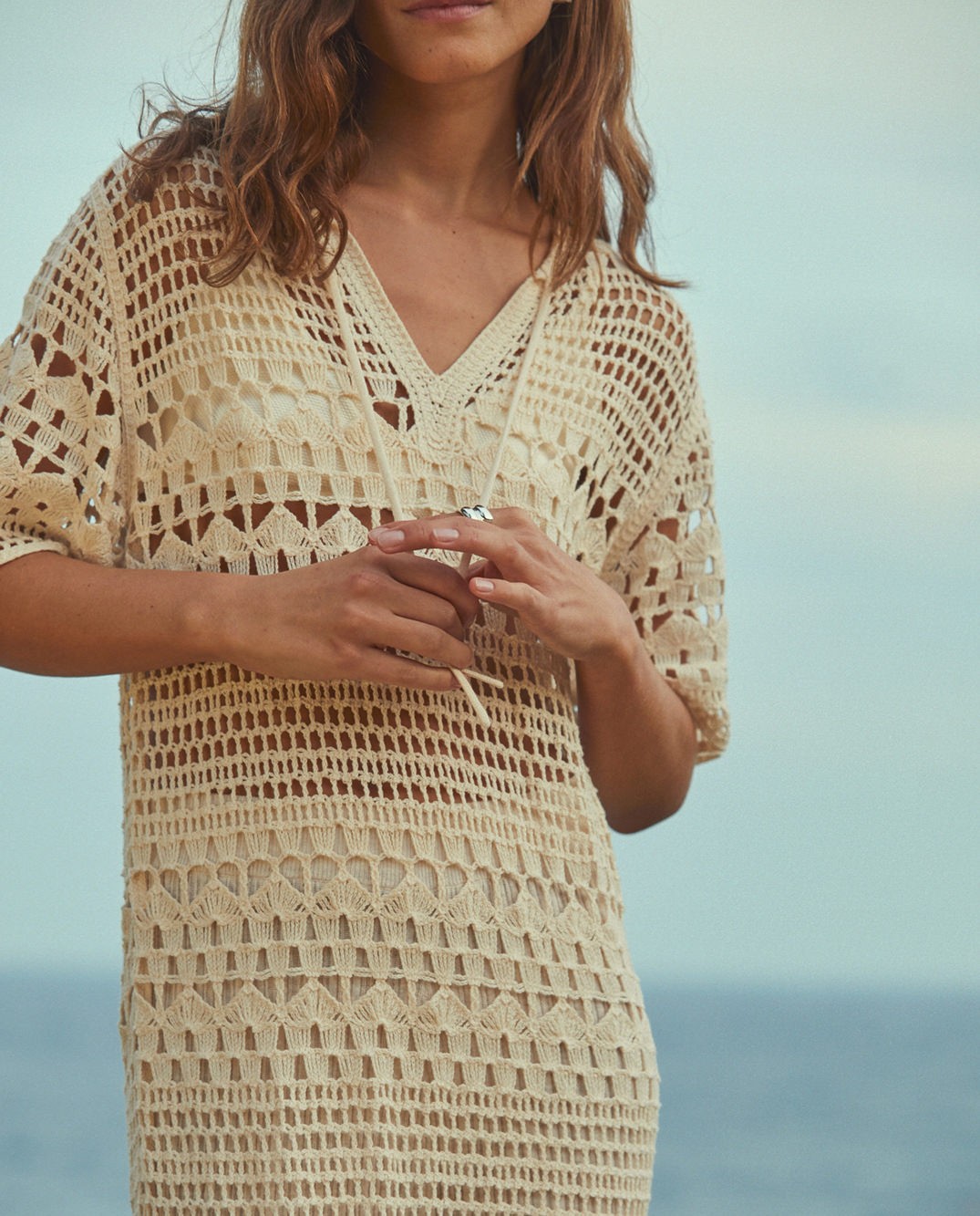 Crochet midi dress Ecru