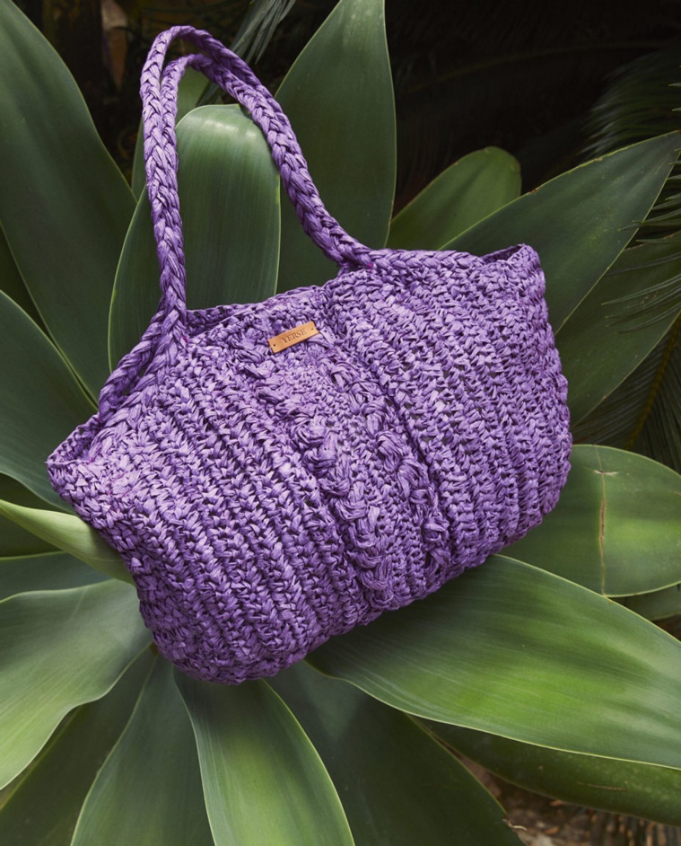 Handmade raffia bag Purple