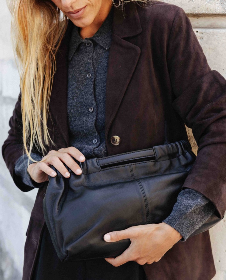 Bolso piel fruncido en color negro