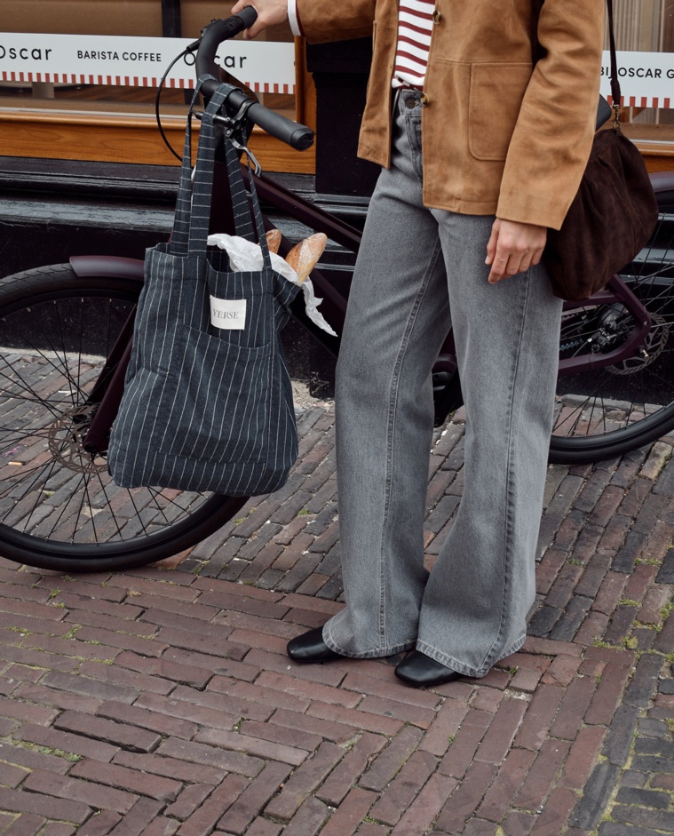 Bossa tote de cotó amb print de ratlles dona Yerse - Detall vista frontal