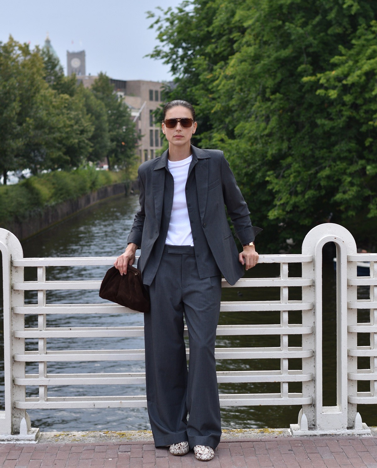 Grey long-sleeve shirt with pockets woman Yerse - Front view 9